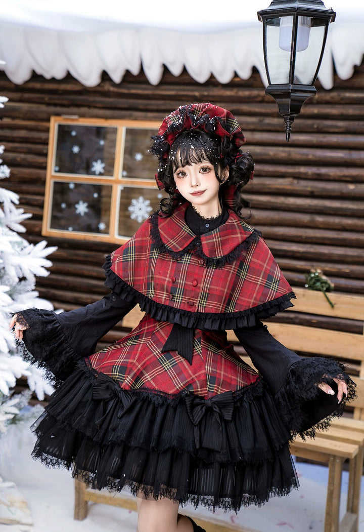 Frozen in time~Bunny Fantasy~Gothic Lolita JSK Dress Princess Sleeve Shirt Red Plaid JSK Only XS