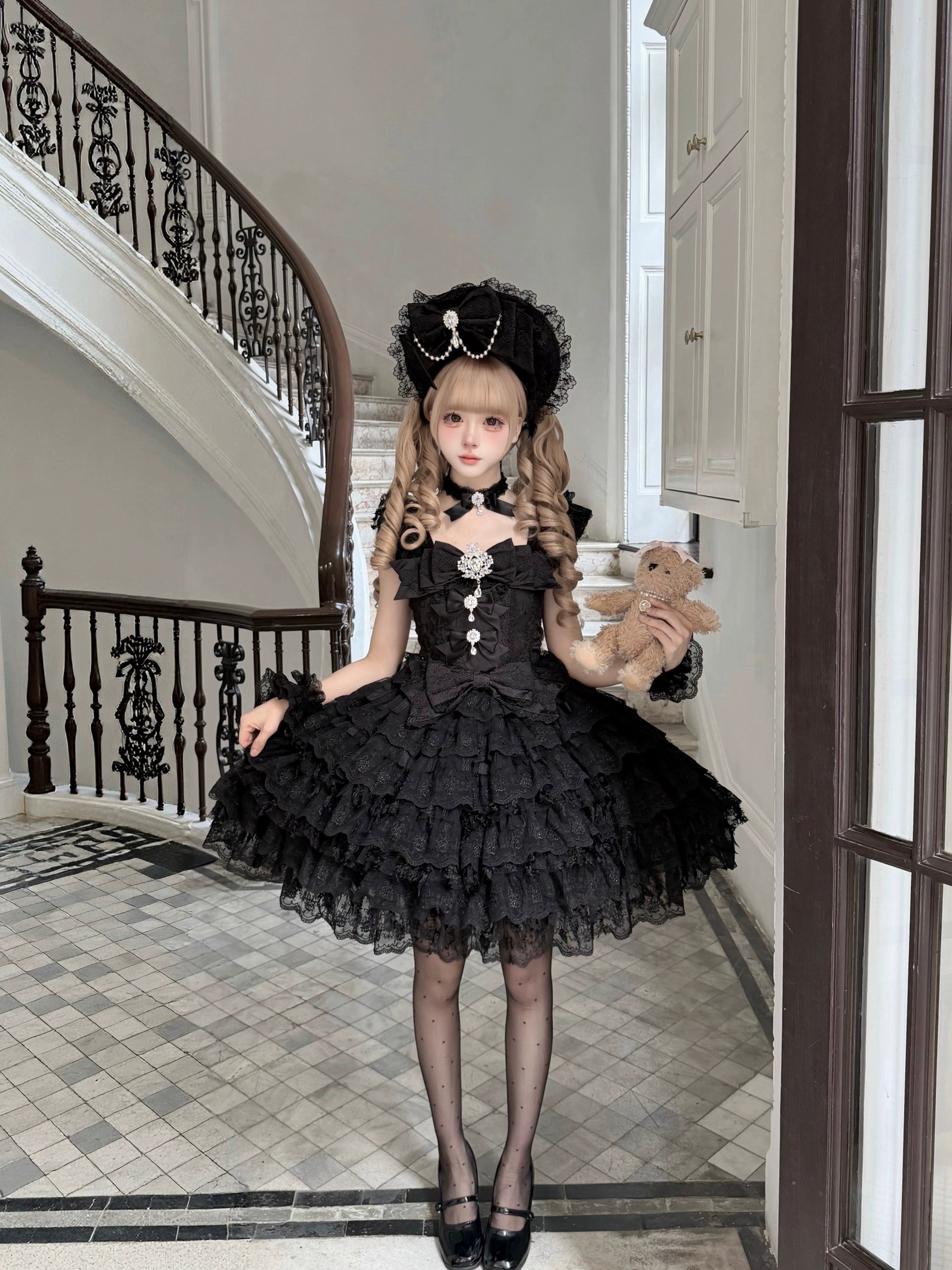 Sugar Girl - Snow Feather - Wedding Sweet Lolita JSK Dress, Multi-layered Lace Skirt (L M S) 44125:797448