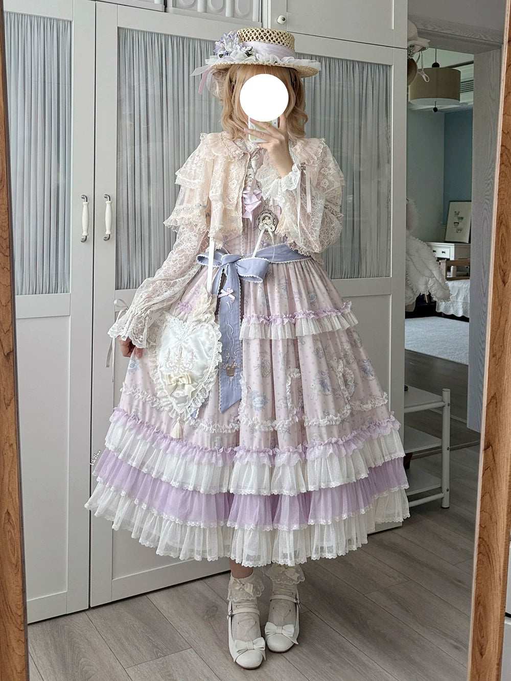 Bloom Lamb - Classic Lolita Embroidered JSK Dress, Tiered Hem 45519:851337