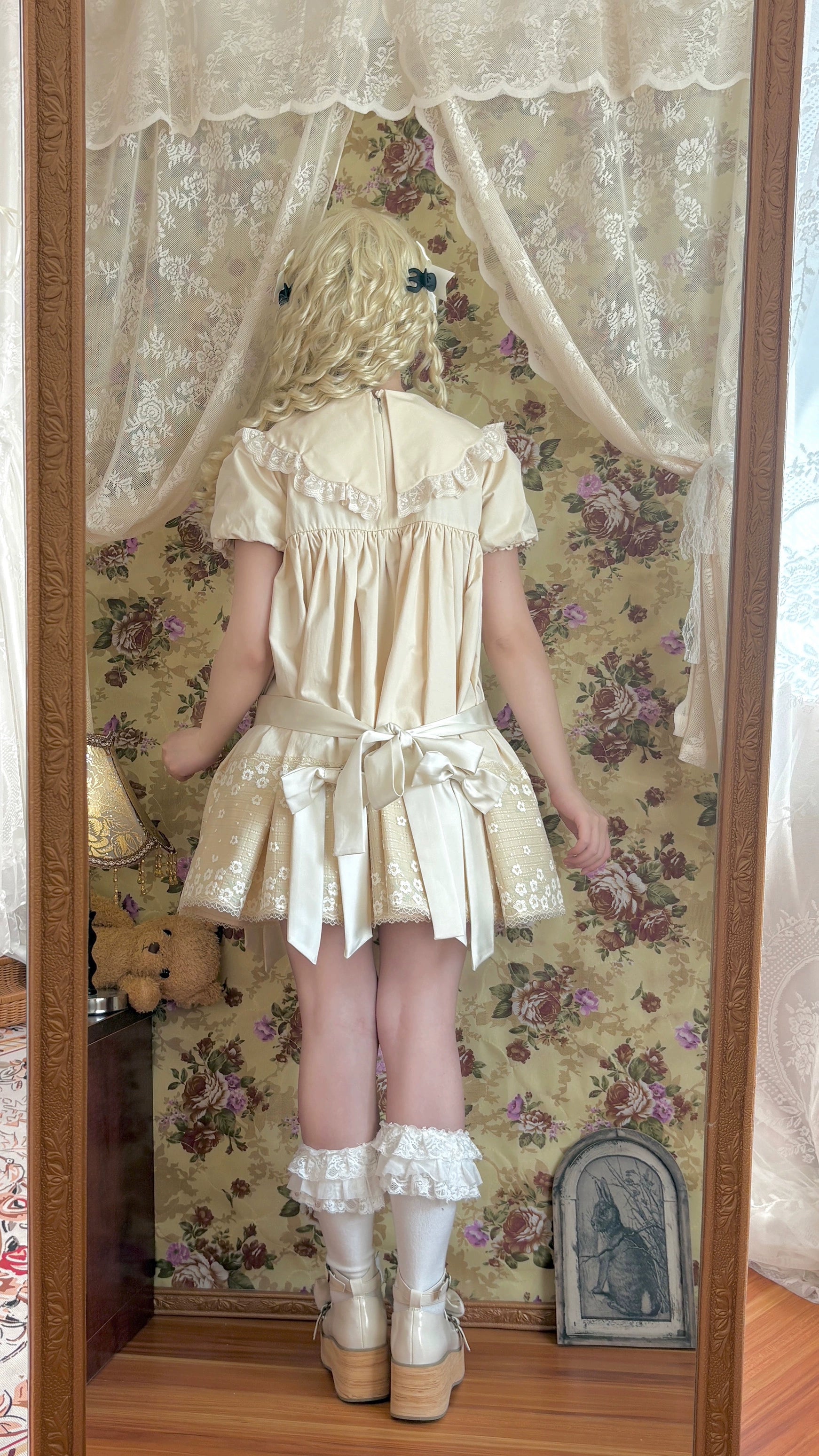 Fresh Tea Lolita - Meringue Frosting - Cotton Kawaii Lolita OP Dress with Satin Bow