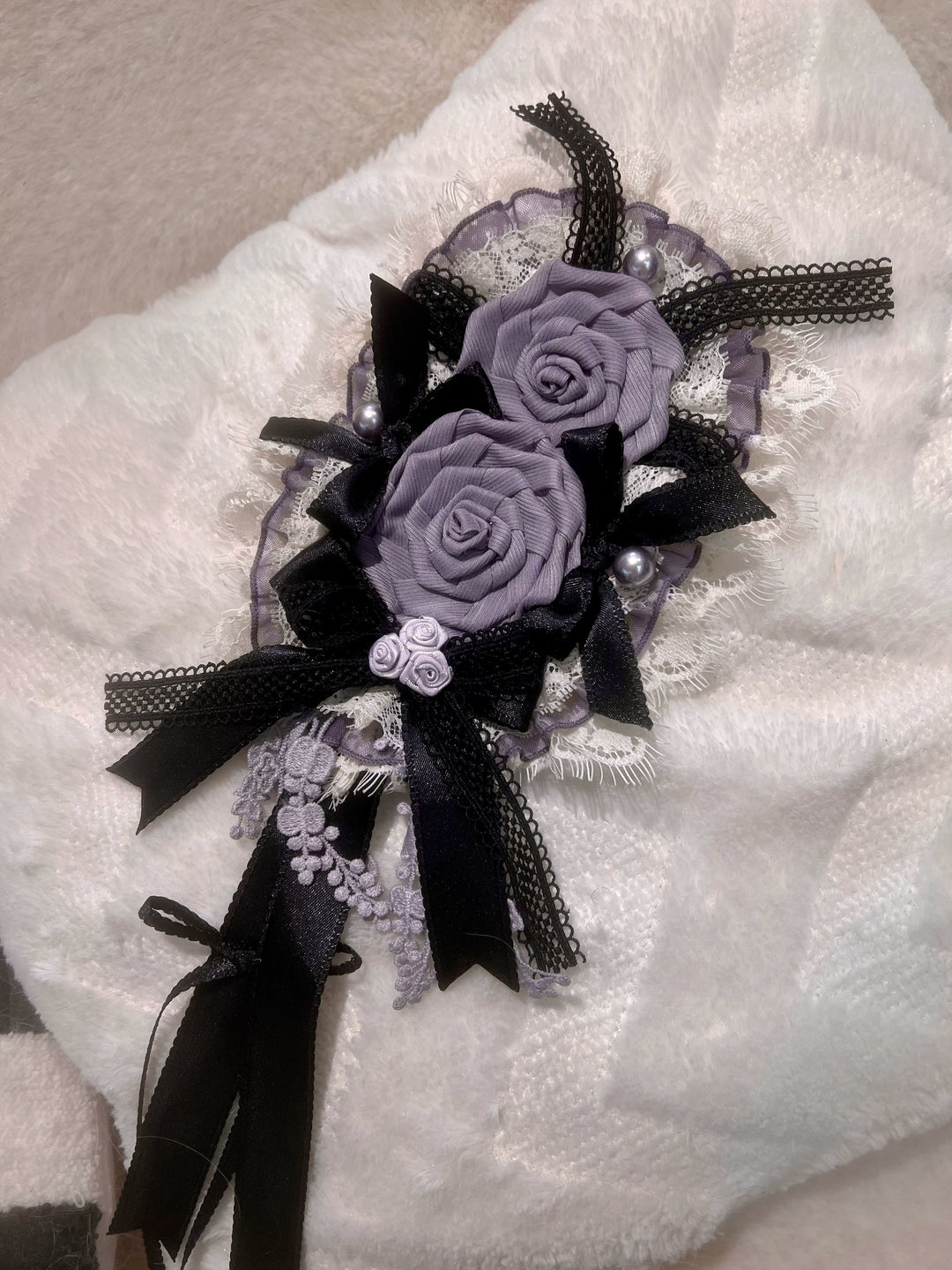 ZUOlanrichen~Romantic Rose~Classic Lolita Accessory Headdress Detachable Sleeves Purple Hanamaru Headpiece/Side Clip 2-in-1 Only(free size) F