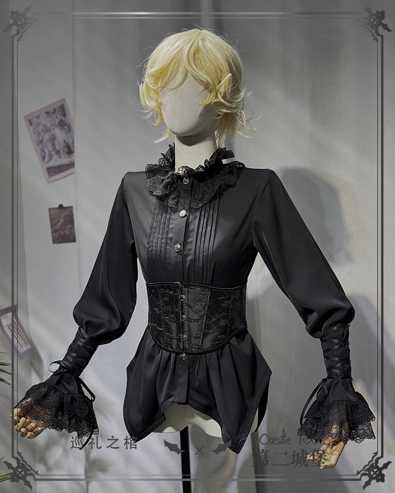 (BFM)CastleToo~Coffin of Pilgrimage~Ouji Lolita Shirt Pants Suit Medieval European Prince Suit Free size Black girdle 