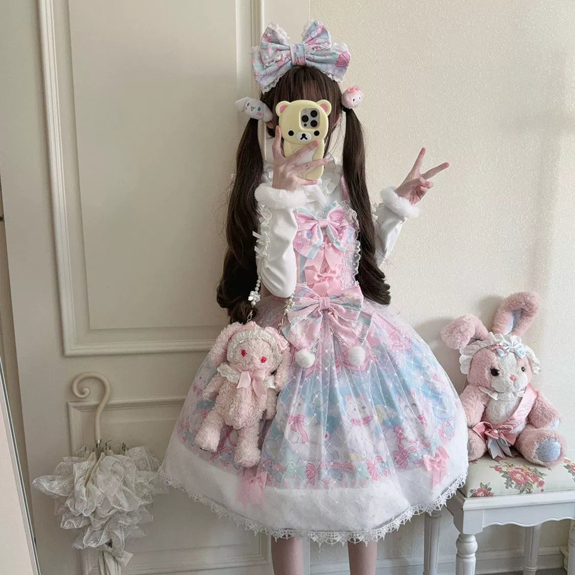 Hanguliang - Candy Mary Cat - Fluffy Sweet Lolita JSK Dress, Kitten Print Pink JSK Only S