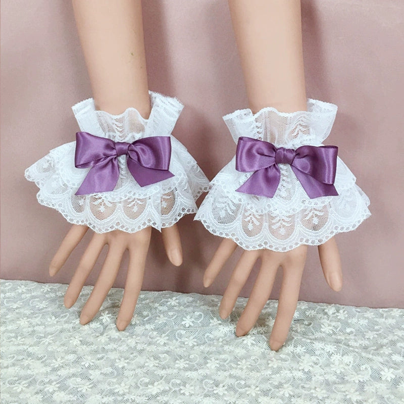 (BFM)BeiBei Handmade~Kawaii Lolita Cuffs Hand Sleeves Lace Bracelet Purple cuffs (actual color is dark purple)  