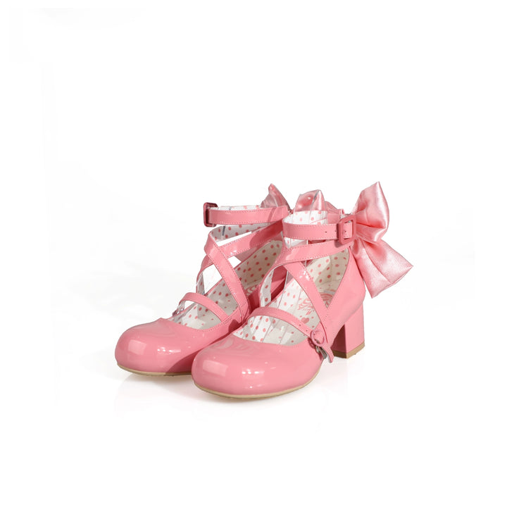 MODO~Follow in the Moonlight~Sweet Lolita Round Toe Shoes with Large Bow Deep Pink 34