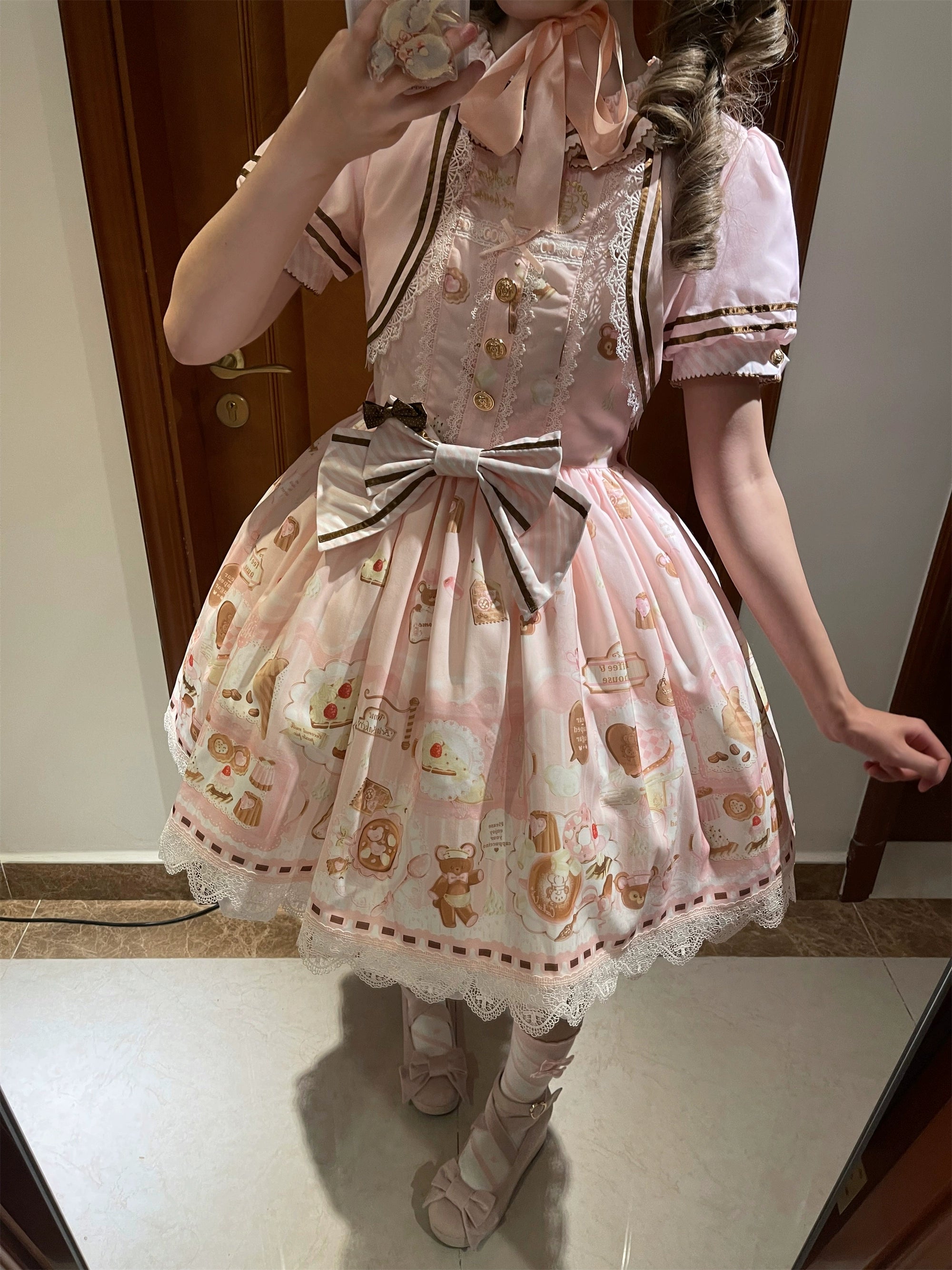Babyblue - Dream Teahouse - Dessert Print Kawaii Lolita OP Dress Suit 43332:773732