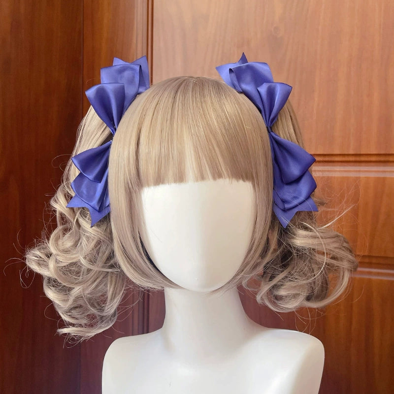 BeiBei Handmade~Kawaii Lolita Hair Clip Bow JK Side Clips Navy blue  