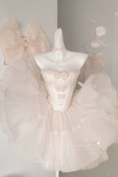 POSHEPOSE~Gorgeous Lolita OP Dress High-end Bow Princess Dress Pink XS 