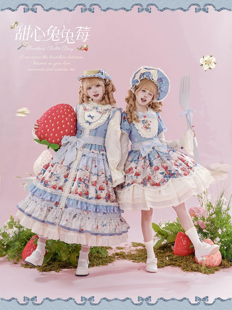 Honey Machine - Sweetheart Rabbit Berry - Country Lolita JSK & OP Dress Suit 44133:796165