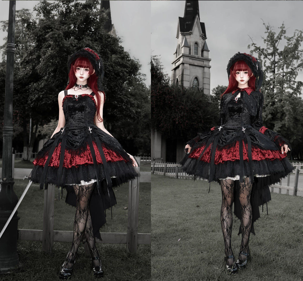 Dark Raven Poem - Gothic Lolita JSK & Bolero Dress Set, Diamond Velvet 45967:869778