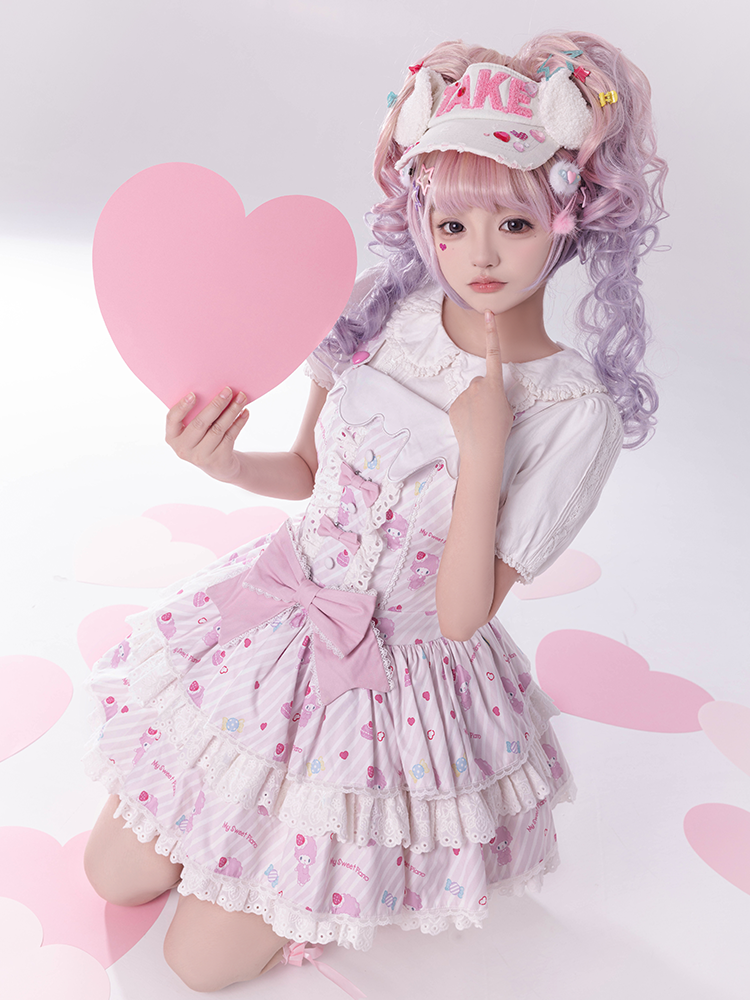 Confession Balloon~MBianyi Nuo Cream Pinafore~Sweet Lolita Loose Salopette Tiered Skirt 40690:673164