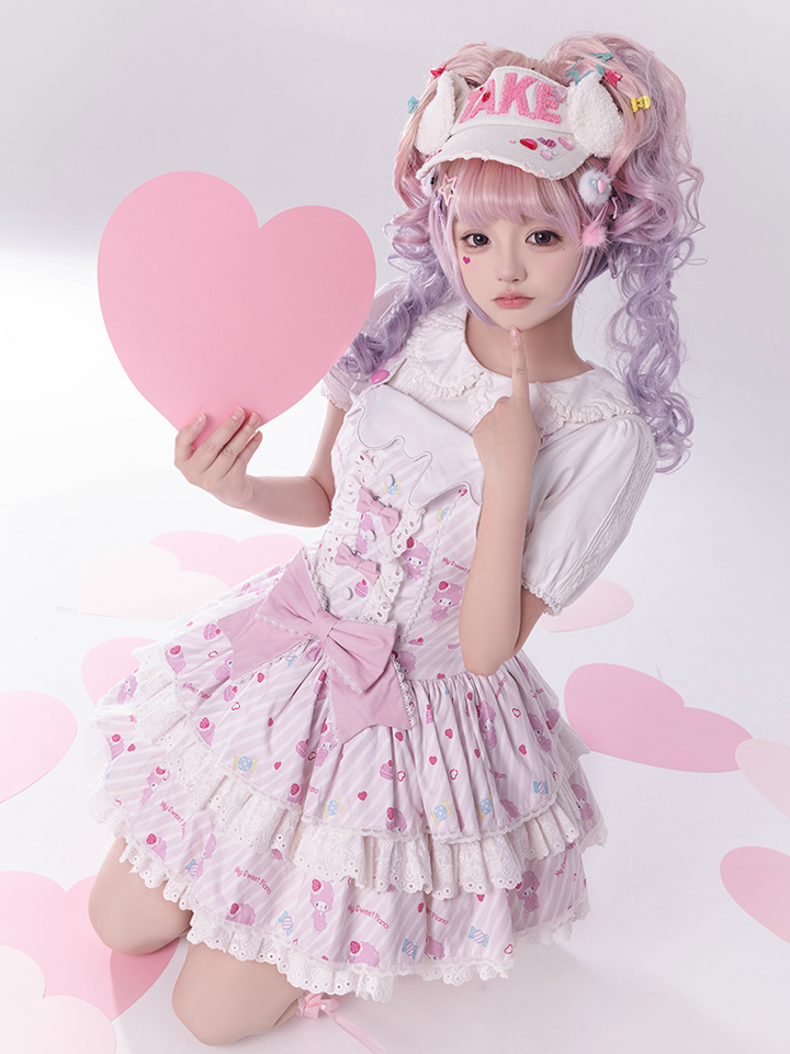 Confession Balloon~MBianyi Nuo Cream Pinafore~Sweet Lolita Loose Salopette Tiered Skirt 40690:673164