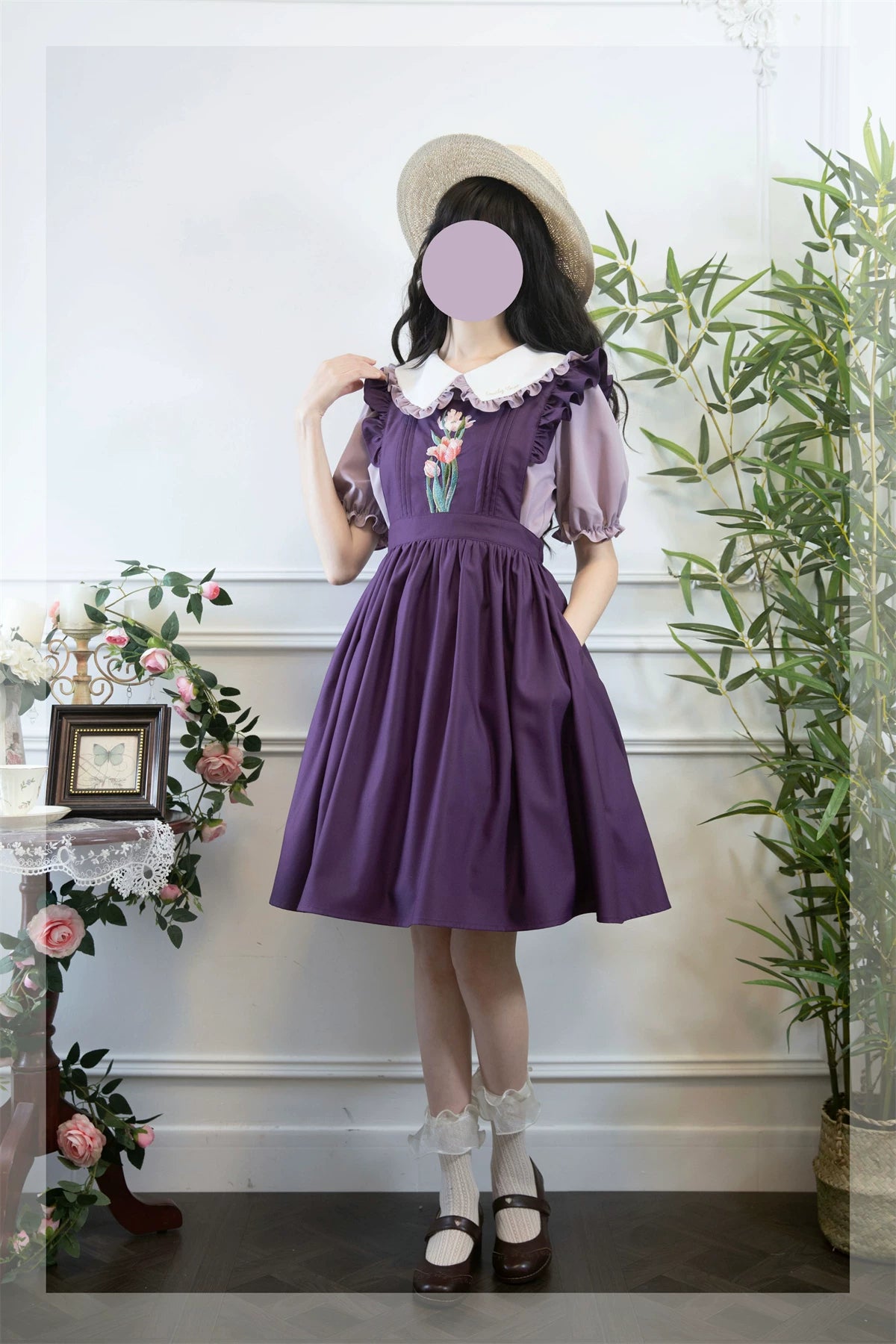 Little Florist - Classic Lolita Salopette Dress & Blouse Set, Tulip Embroidery 45833:864226