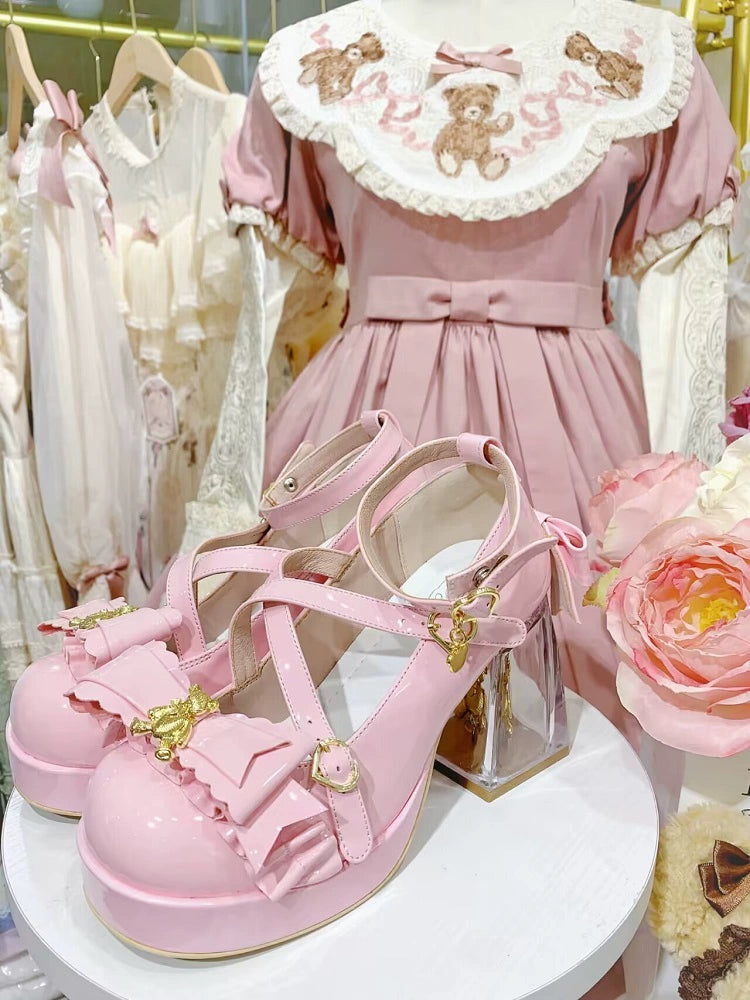 Meng Ka Jiang - Dreamy Bear - Sweet Lolita Shoes, Transparent Heel With Embedded Bear
