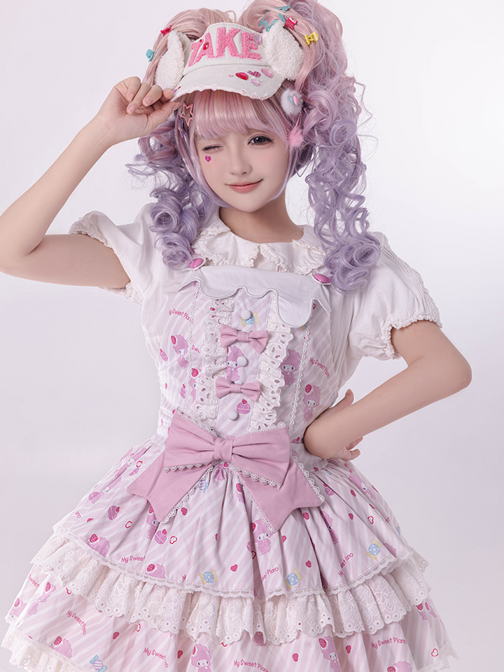 Confession Balloon~MBianyi Nuo Cream Pinafore~Sweet Lolita Loose Salopette Tiered Skirt 40690:673144