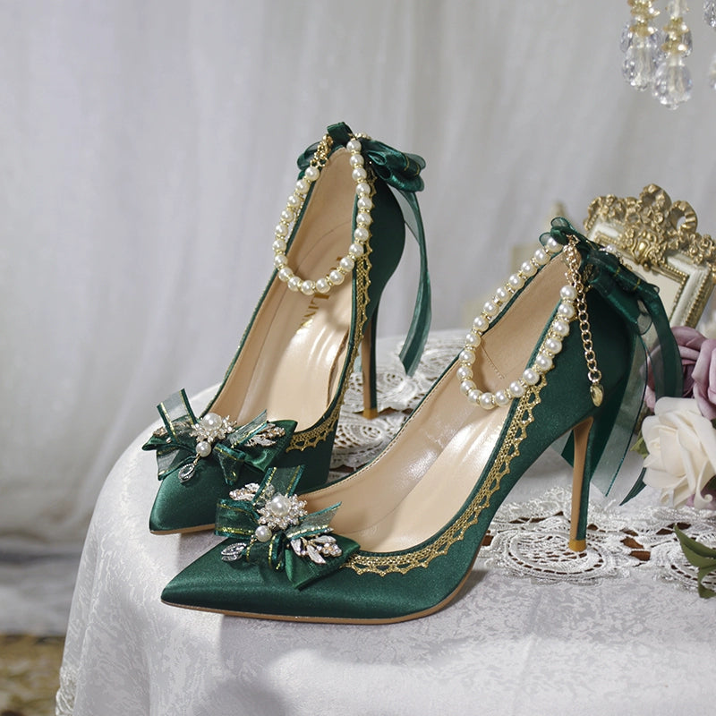 One Night - Wedding Lolita Shoes Pointed-toe High Heel Shoes Thin Heel 35 Green (6cm)