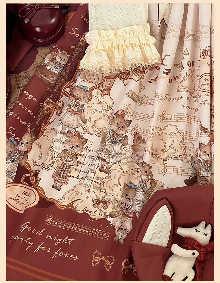 Alice Girl~Fox Band~Printed Sweet Lolita JSK Dress Square Neckline Daily Dress 41266:689546