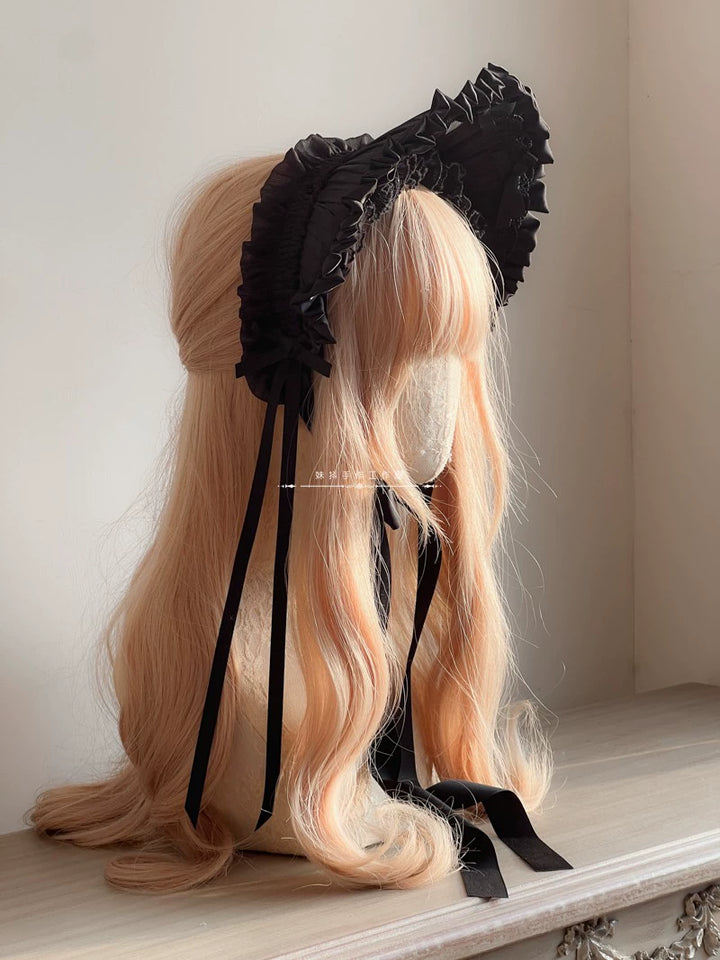 MAID~ Handmade Lolita Bonnet with Small Satin Ribbon   