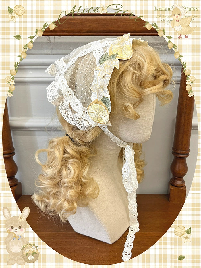 Alice Girl~Lemon Rabbit~Sweet Lolita Scarf Embroidered Triangle Scarf Headband Embroidered Triangle Scarf - Mesh Version  