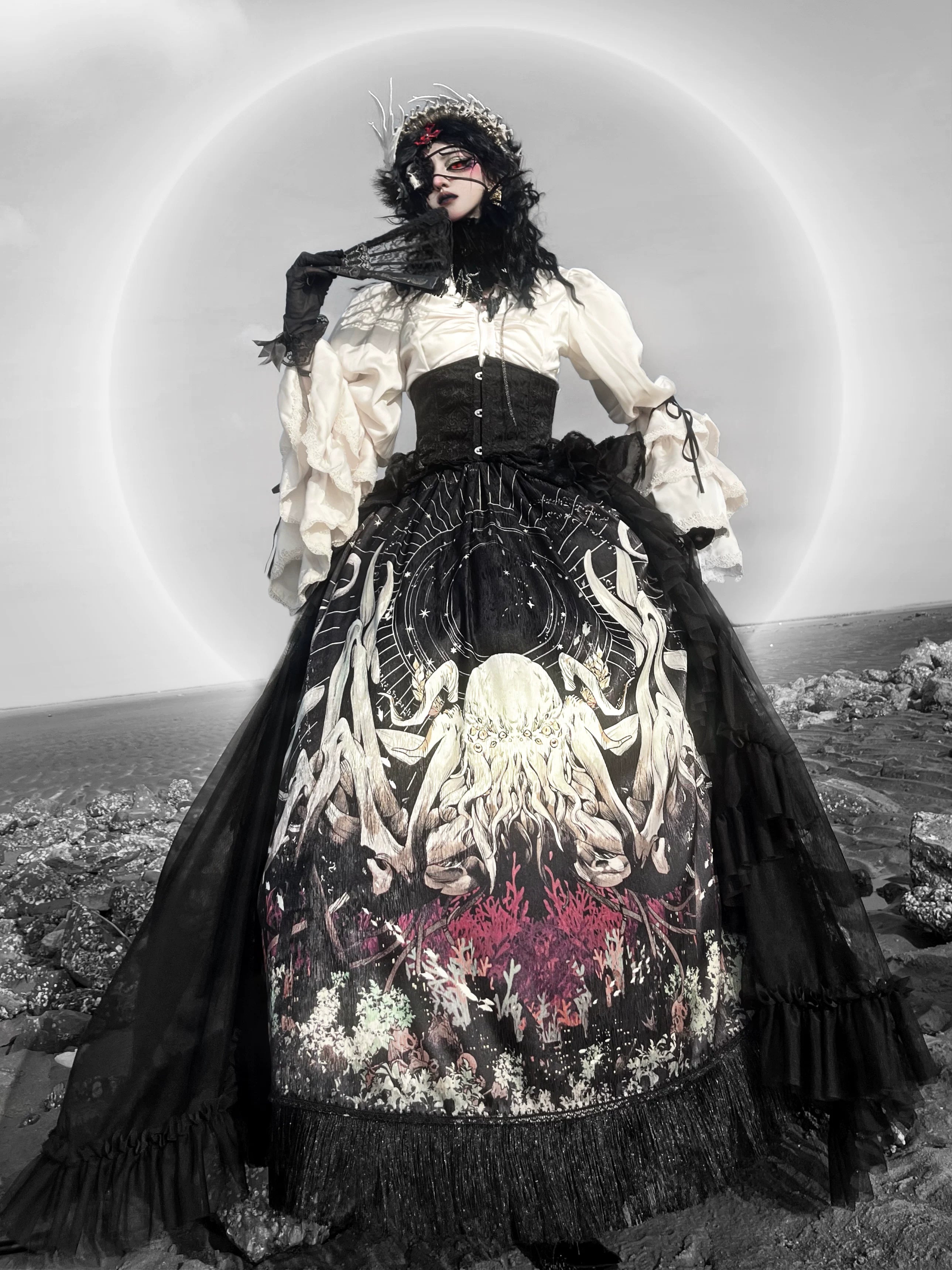Plus Size Gothic Lolita Fishbone Waist Cincher, Layered Tulle 45552:853600
