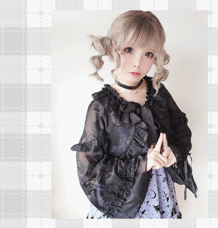 Time Memory~Xianbei~Sweet Lolita Chiffon Lantern Sleeve Cardigan with Bow   