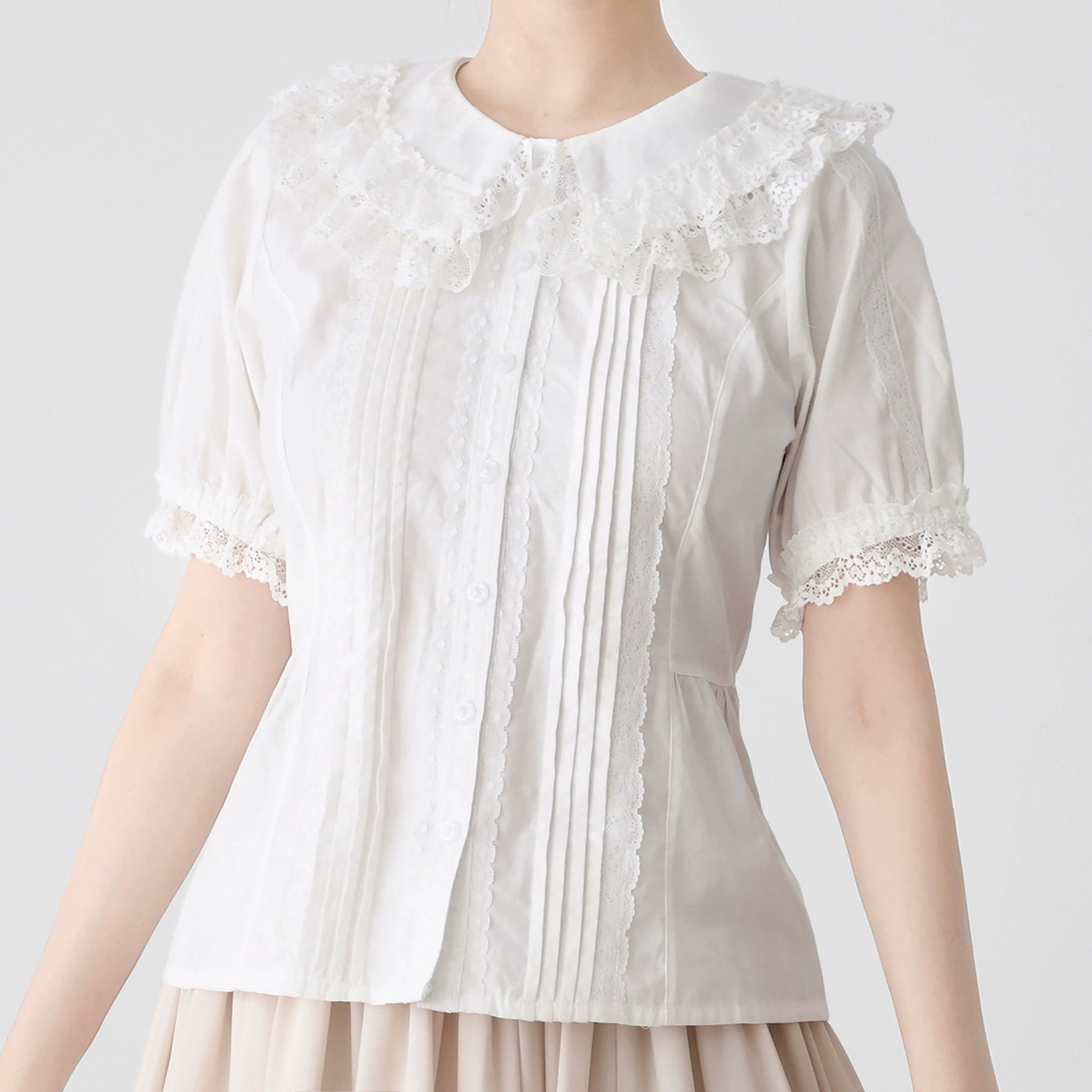 MIST~Hyde Garden~Cotton Lolita Blouse Puff Short Sleeve Shirt milky white S 