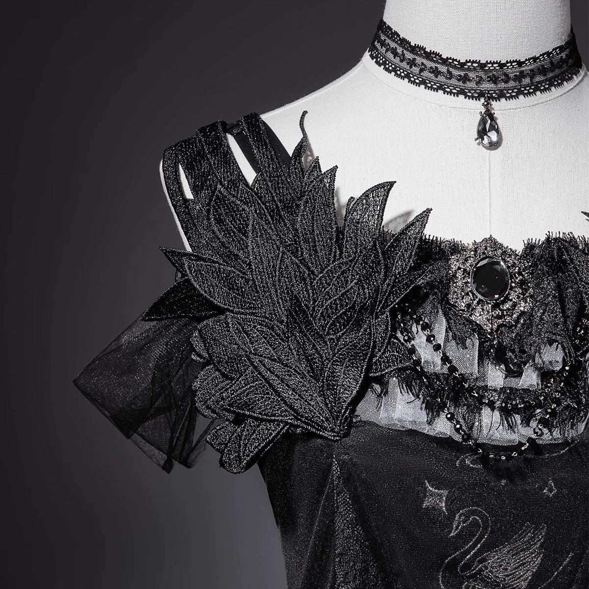 Your Princess - Star Swan Dream - Black Gothic Lolita JSK Dress, Swan Embroidery 43363:798595