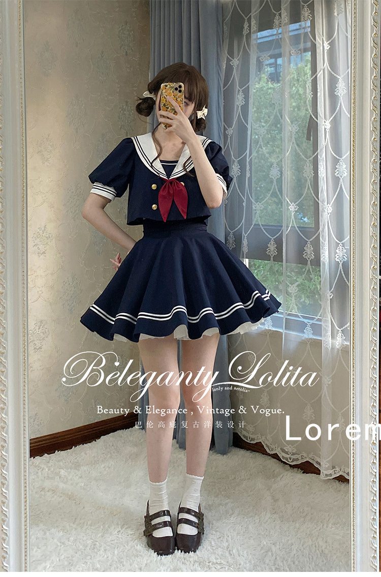 (Buyforme)Beleganty~Vintage Sailor Style Skirt Set Sea and Wind   