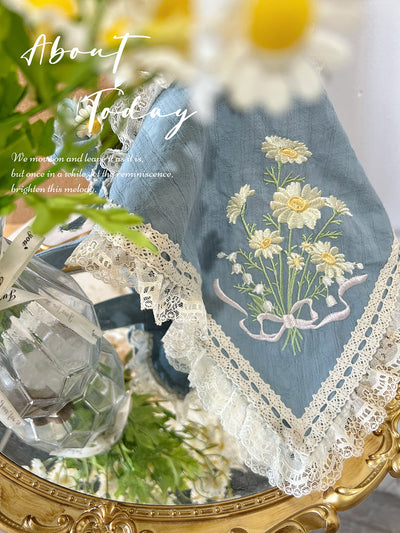 MieYe~Elegant Lolita Daisy Embroidery Headdress and Accessory blue triangle scarf hairband  