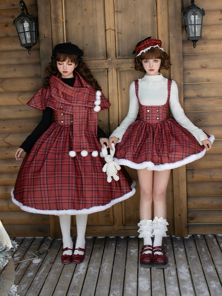 With PUJI~Wish Date~Twins Lolita Fishbone Bust-supporting JSK Winter Scarf-Cape 40526:670546