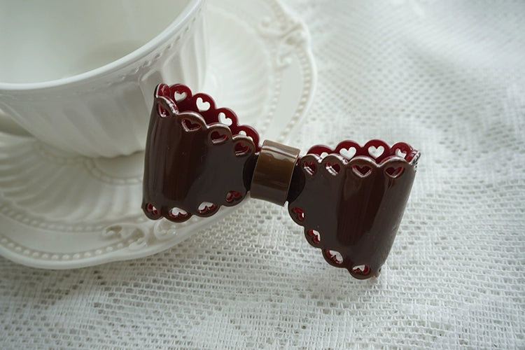 Cat Tea Party~Sweet Lolita Hair Clip Bow Heart Design Chocolate  