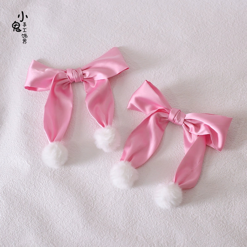 Xiaogui~Sweet Lolita Bow Hair Clips Multicolors a pair of rose pink hair clips  