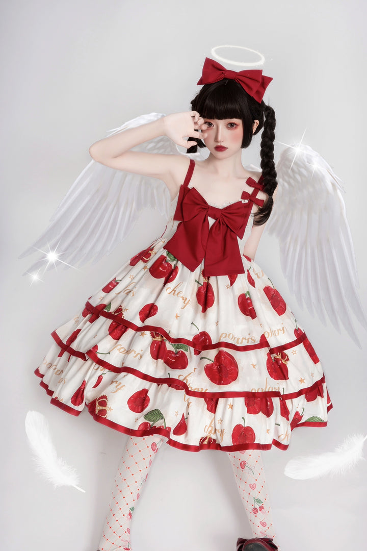 Polaris Lolita~Cherry Crown~Sweet Lolita JSK Three-tiered Skirt Dress