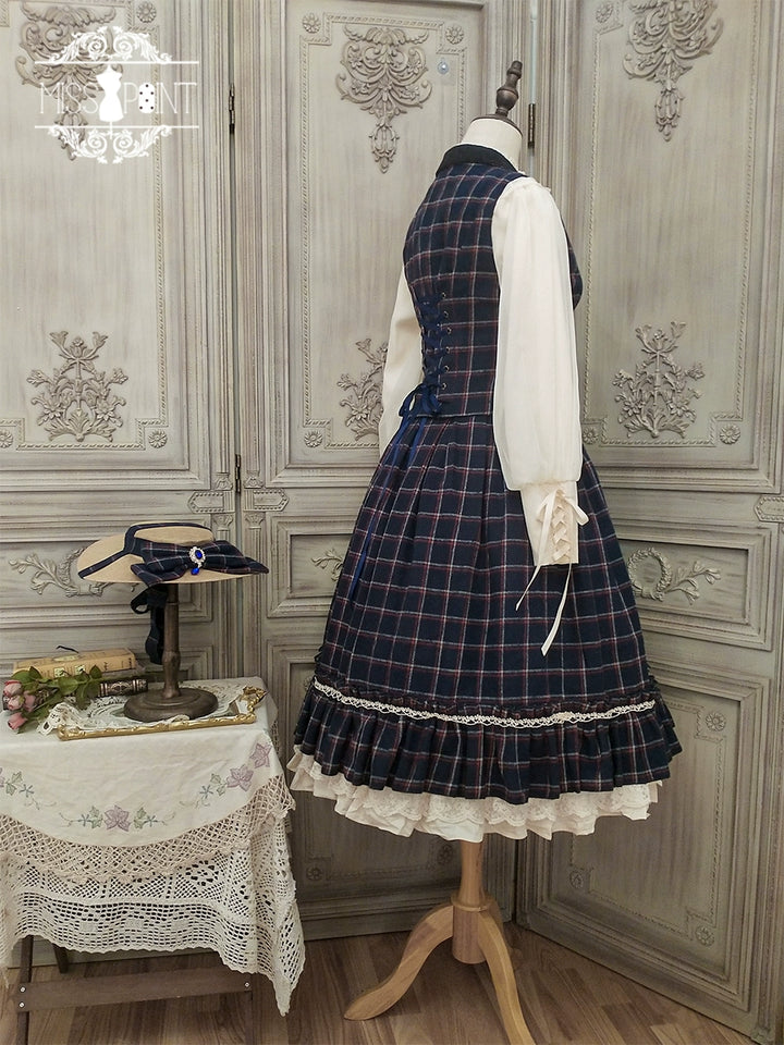 (BFM)Miss Point~Rose~Elegant Lolita Fishbone Grid Skirt Customized 32512:385102