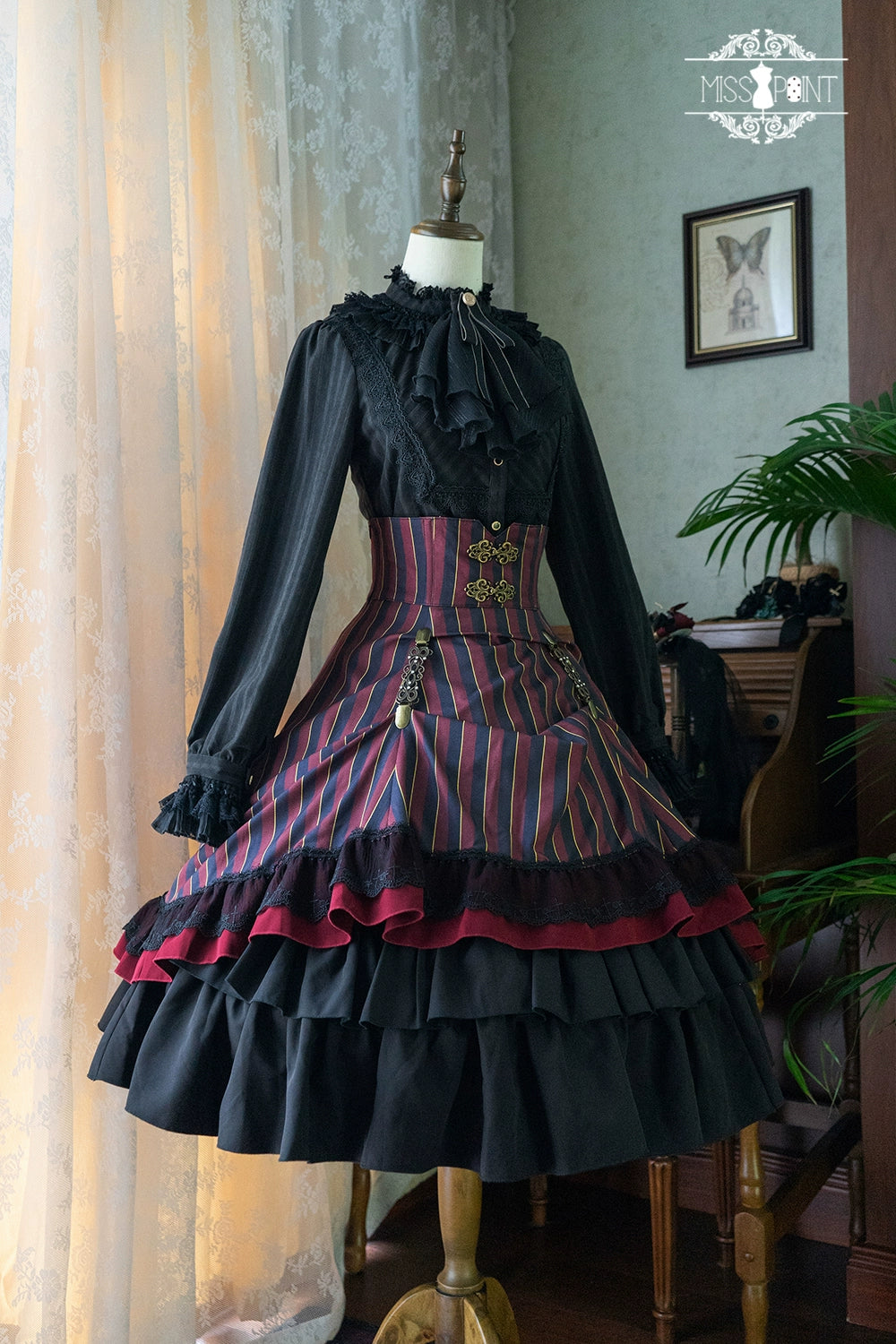 (Buyforme)Miss Point~Customized Lolita Elegant Striped High Waisted Fishbone SK   
