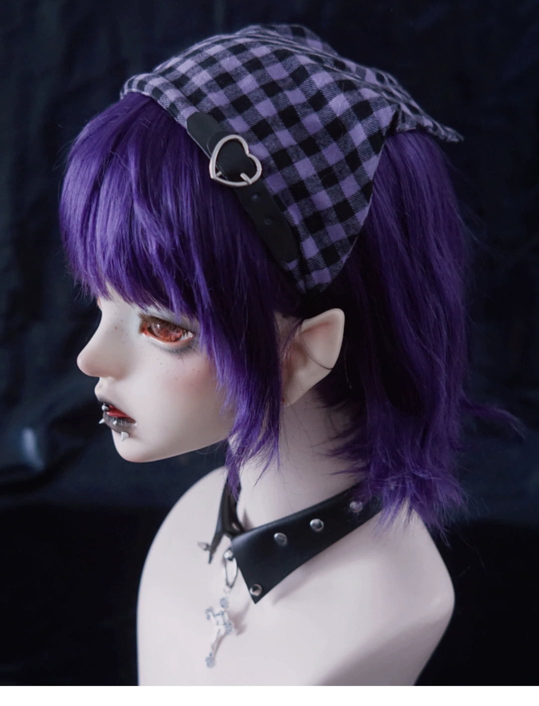 Strange Sugar~Gothic Lolita Triangular Scarf Purple Plaid Lolita Headdresses   