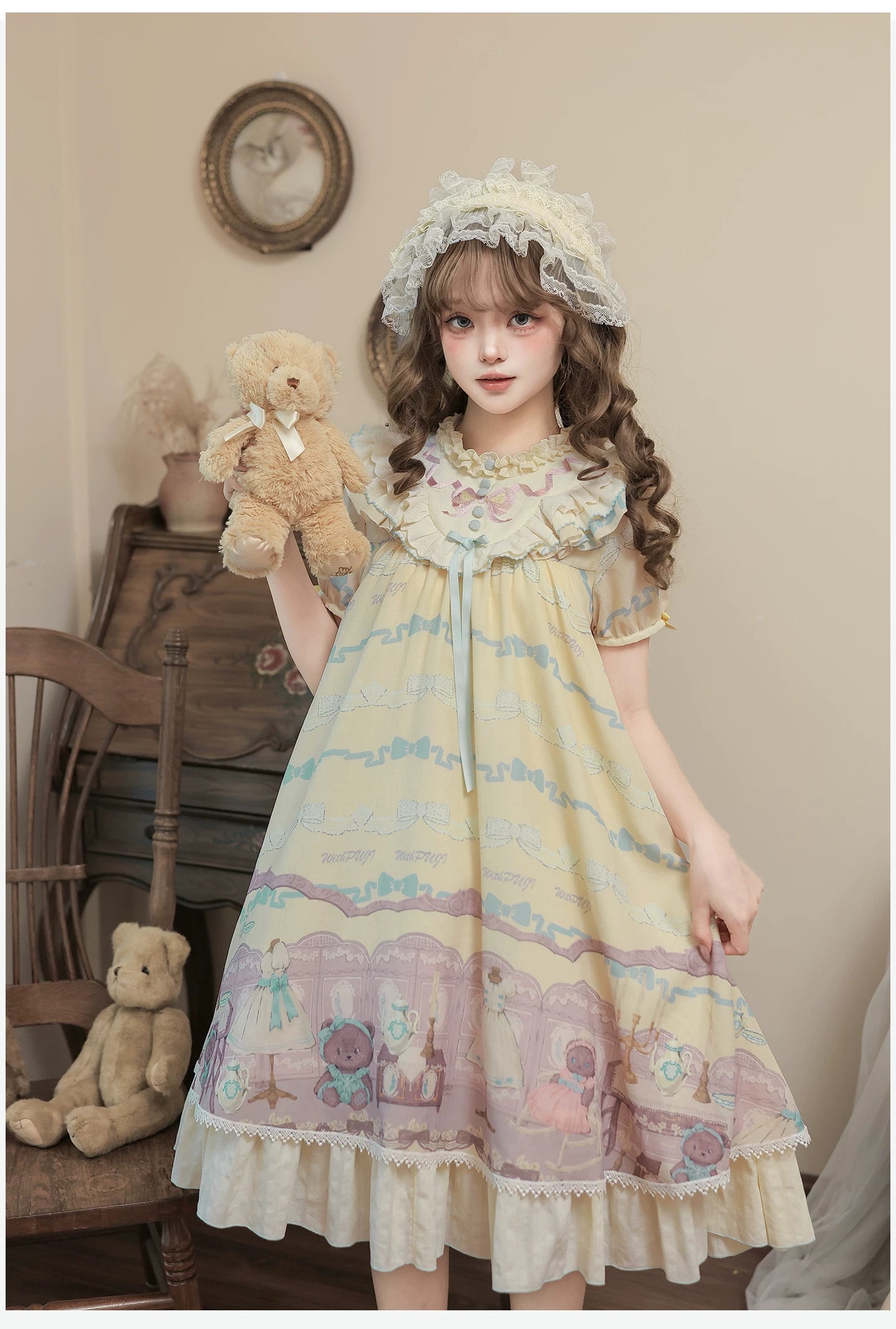 Brown Dollhouse SP - Kawaii Lolita Dollhouse Printed OP Dress with Embroidery 45551:855780