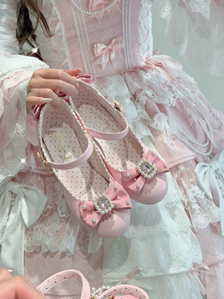 Pure Tea For Dream~Vintage Gemstone~Sweet Lolita Shoes Round Toe Heels with Bow 41836:715546