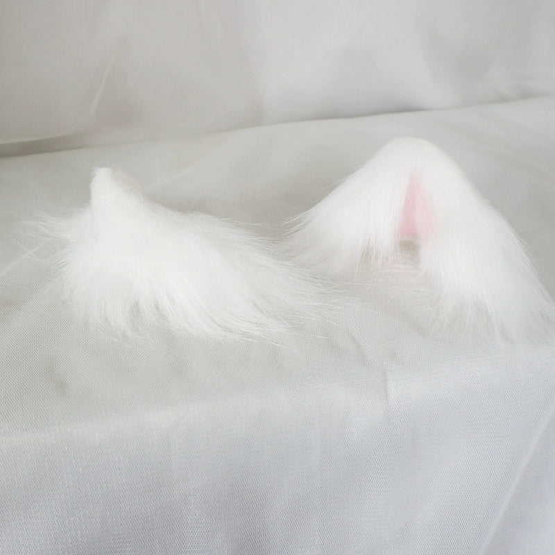 MaoJiang Handmade~Sweet Lolita Headdress Cat Ear Hair Clips White