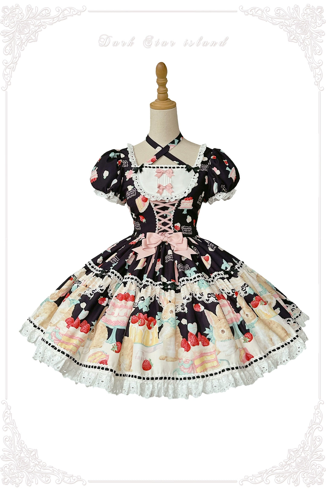 Dark Star Island~Honey Bunny Cake~Sweet Lolita JSK/OP/Strap SK/Shirt S Black OP (one-piece dress) 