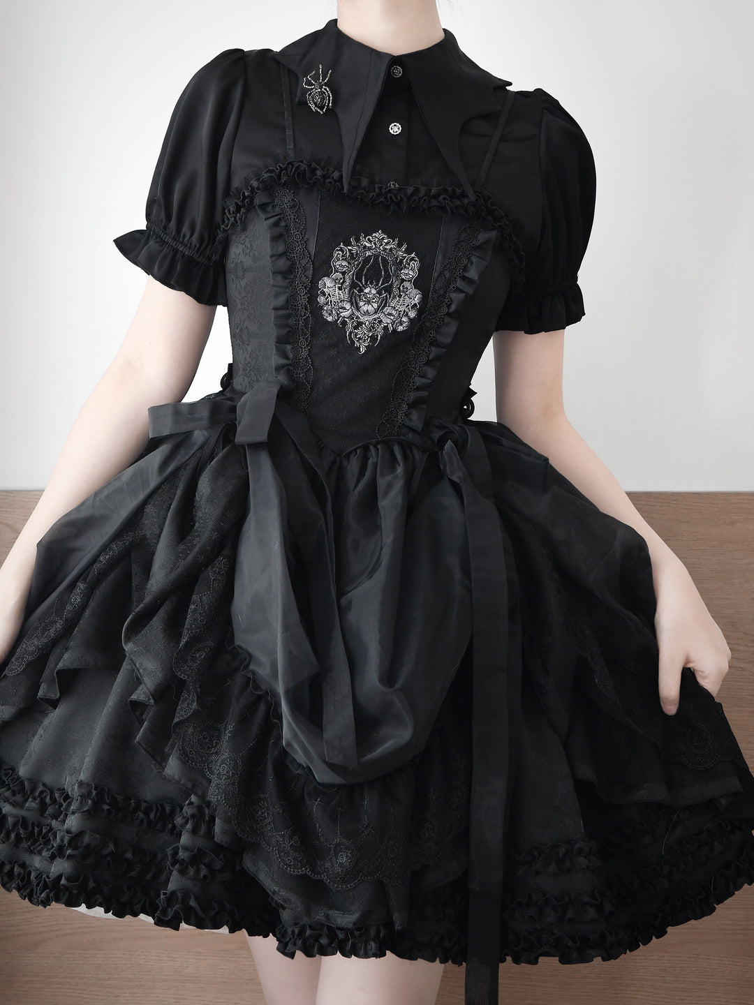 Flower Messenger~Sealed Away~Gothic Lolita Blouse with Spider Button and Bat Collar