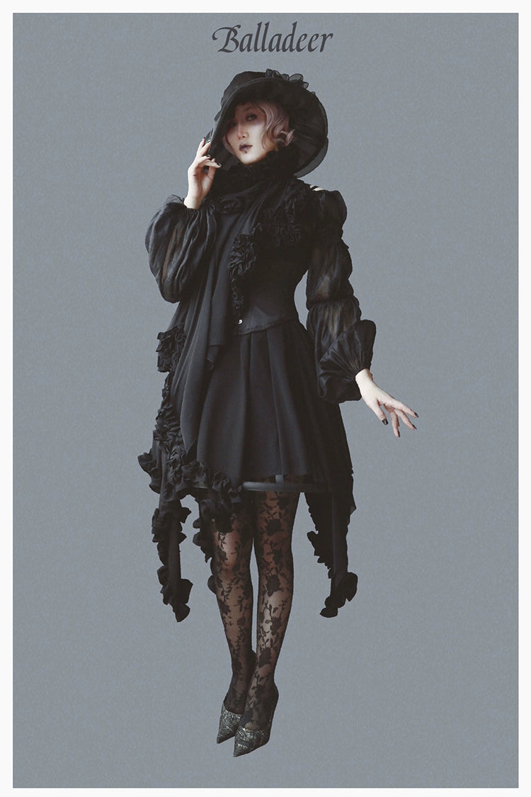 Balladeer~Classic Lolita Shirt Puff Sleeves Open Shoulder Blouse 36010:511678