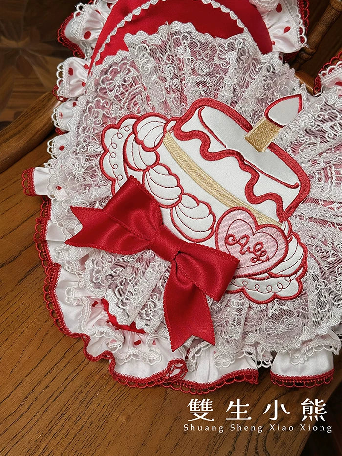 Shuang Sheng Xiao Xiong - Bite The Cake - Sweet Lolita Accessories, Red & White Polka Dots