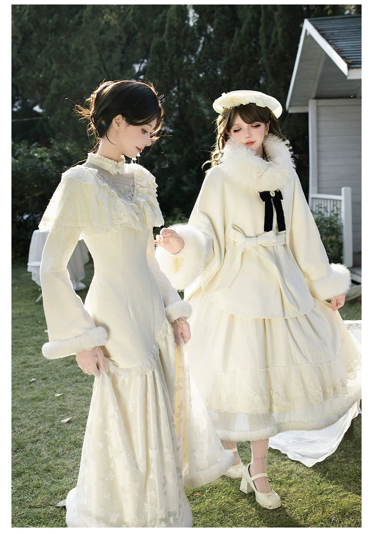 Winter Island Memory - Elegant Lolita Winter Coat & OP Dress Set