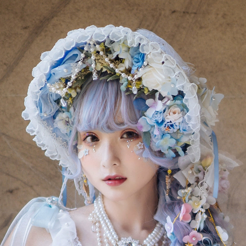 (BFM)Cat Fairy~Sakura Girl~Wedding Lolita Hair Accessories Bridal Hat Veil Blue hat  