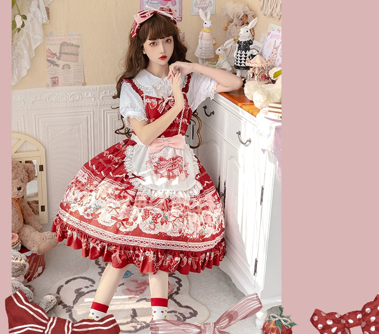 OCELOT~Sweet Lolita Lolita JSK and SK Rabbit Strawberry Dress 40646:670346