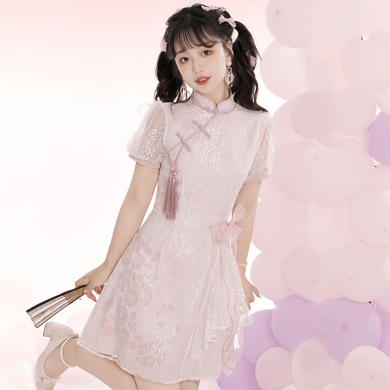 Cornfield Lolita~Han Lolita Pink Short Sleeve Cheongsam   