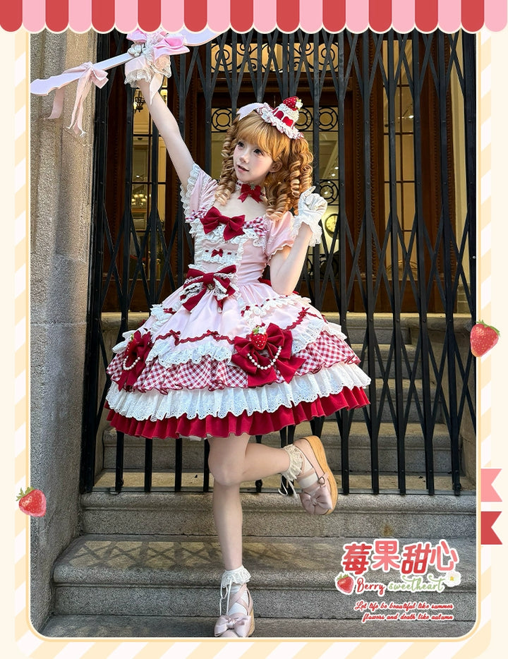 Sakurahime~Berry Sweetheart~Sweet Lolita OP Suit Old School Lolita Dress and Top Hat