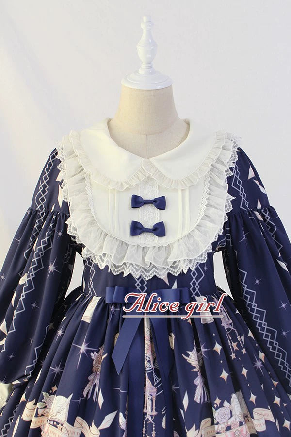 Alice Girl~Sweet Lolita OP Dress Angel Print Lace Ruffle Dress   