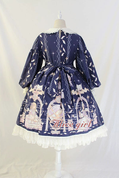 Alice Girl~Sweet Lolita OP Dress Angel Print Lace Ruffle Dress   